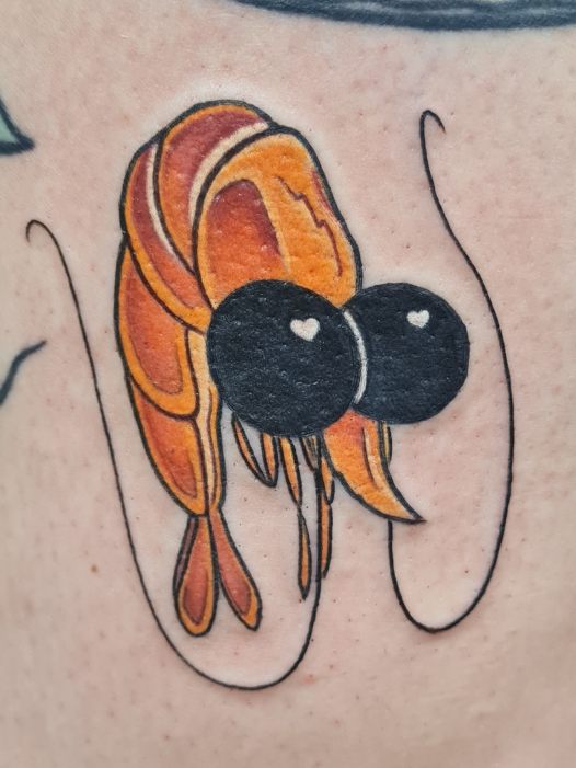 Kolorowy słodki tatuaż kreskówkowy krab. Studio tatuażu w Dąbrowie Górniczej na śląsku.